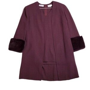 Vintage Mila Schon Faux Fur Cuff Open Blazer Jacket Women's Size 8 40 Red Italy